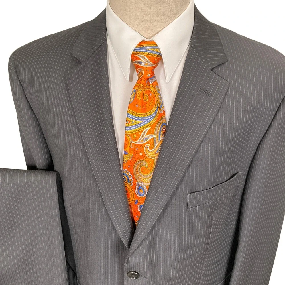 Pronto Uomo Suit Mens 46S 41W Gray Pinstripe Traditional Executive 2 Button Wool